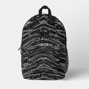 Schwarzweiß-Silbertiger-Druck (Glitzer-Look) Bedruckter Rucksack