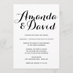 Schwarzweiss-Skript-Hochzeits-Einladungen Einladung