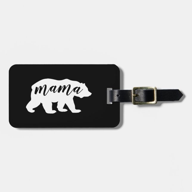 Schwarzweiss-Skript-Mutter Bear Silhouette Gepäckanhänger (Vorderseite horizontal)