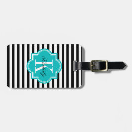 Schwarzweiss-Streifen mit aquamarinem Monogramm Gepäckanhänger