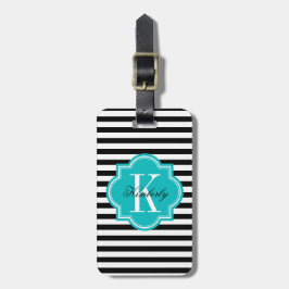 Schwarzweiss-Streifen mit aquamarinem Monogramm Gepäckanhänger