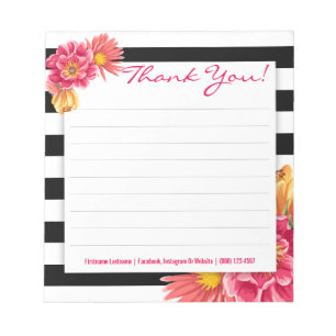Schwarzweiss-Streifen mit rosa Blumen-Notizblock Notizblock