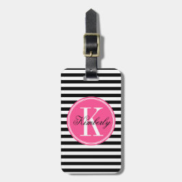 Schwarzweiss-Streifen mit rosa Monogramm Gepäckanhänger