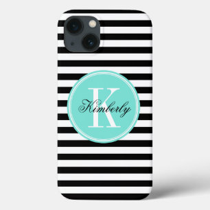 Schwarzweiss-Streifen mit Türkis-Monogramm Case-Mate iPhone Hülle