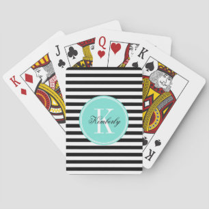 Schwarzweiss-Streifen mit Türkis-Monogramm Spielkarten