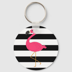 Schwarzweiss-Streifen-Rosa-Flamingo Schlüsselanhänger