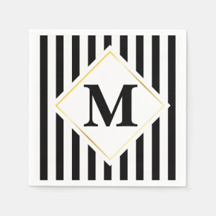 Schwarzweiss-Streifen-weißes Goldmonogramm Serviette