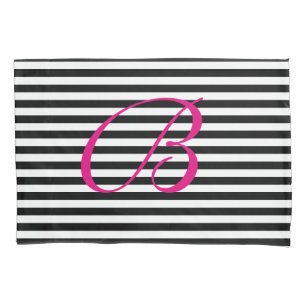 Schwarzweiss-Streifenmuster-Monogrammkissenbezug Kissenbezug