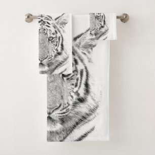 Schwarzweiss-Tiger-Porträt Badhandtuch Set
