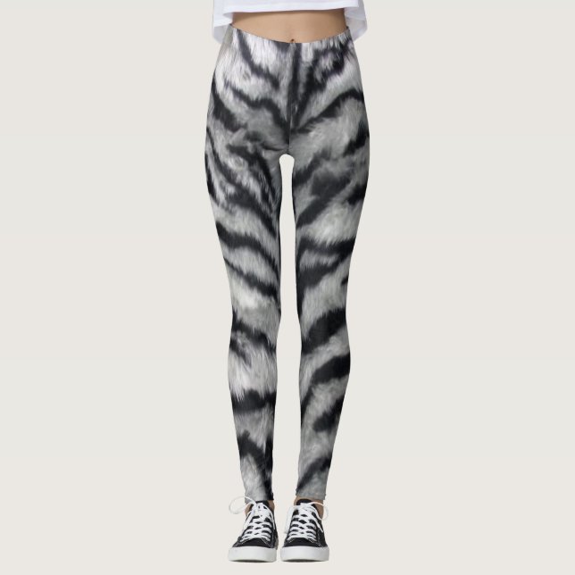 Schwarzweiss-Tiger-Streifen-Pelz-Druck-Leggings Leggings (Vorderseite)