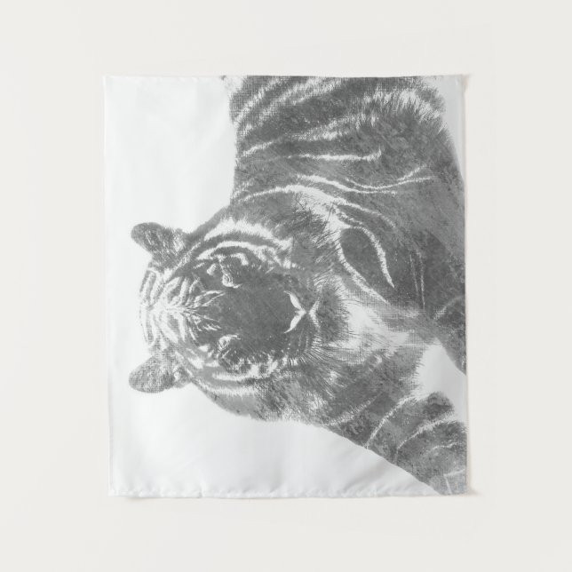 Schwarzweiß-Tiger Wandteppich (Vorderseite)