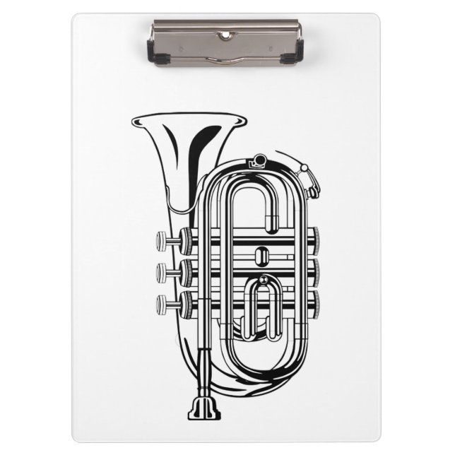 Schwarzweiss-Trompete-Skizze-Musikinstrument Klemmbrett (Vorderseite)