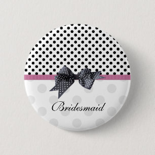 Schwarzweiss-Tupfen Hochzeits-Brautjungfer Button