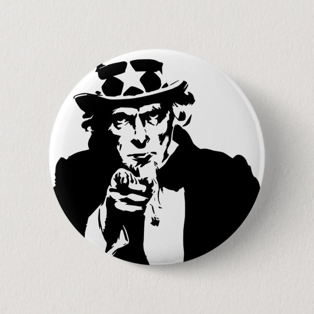 Schwarzweiss-Uncle Sam Ikone Button (Vorderseite)