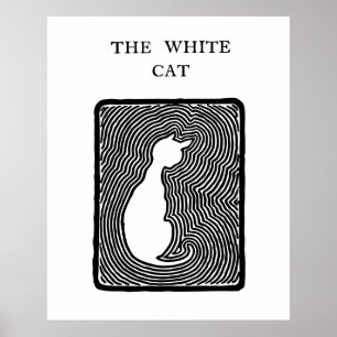 Schwarzweiss-vektorkunst die weiße Katze Poster