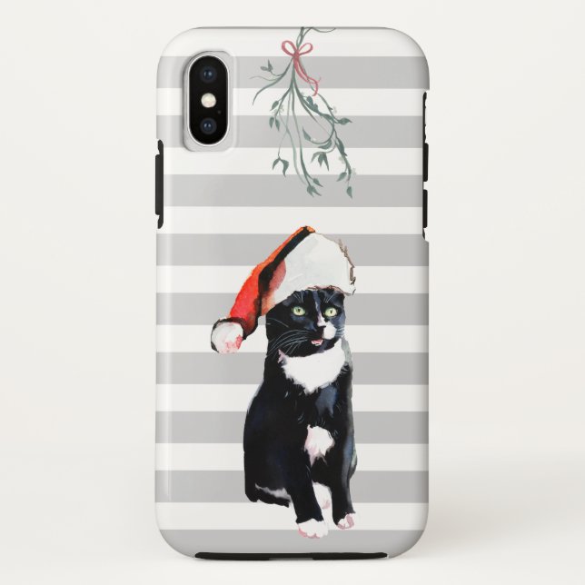 Schwarzweiss-Weihnachtskatze mit Case-Mate iPhone Hülle (Rückseite)