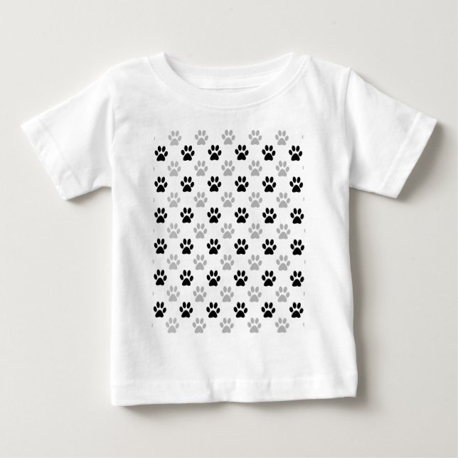 Schwarzweiss-Welpentatzendrucke Baby T-shirt (Vorderseite)