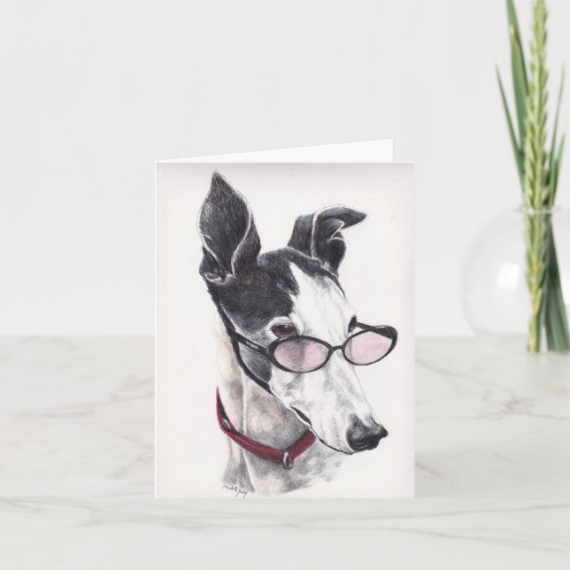 Schwarzweiss-Windhund-Hundekunst-Anmerkungs-Karte Karte (Vorderseite)