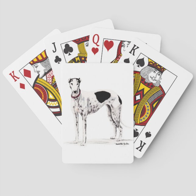 Schwarzweiss-Windhund-Hundekunst-Spielkarten Spielkarten (Rückseite)