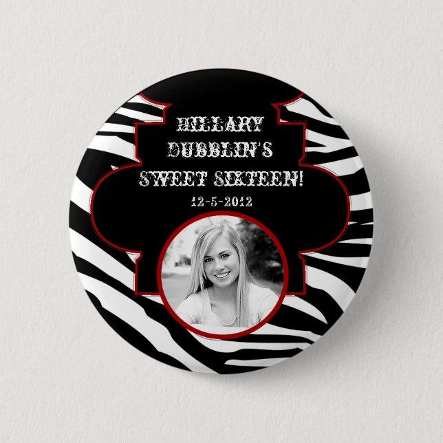 Schwarzweiss-Zebra-Druck-TierFoto-Knopf Button (Vorderseite)