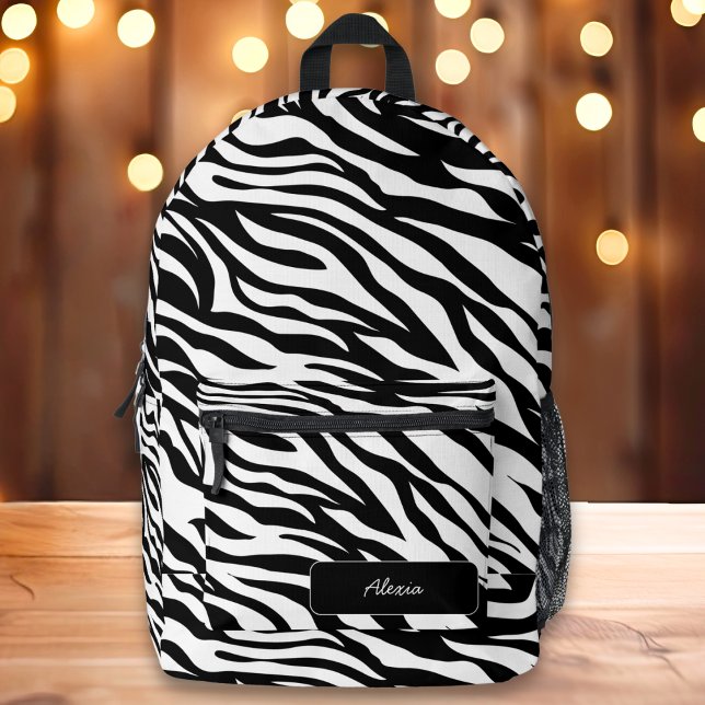Schwarzweiß Zebra Print Preppy Individuelle Name Bedruckter Rucksack (Von Creator hochgeladen)