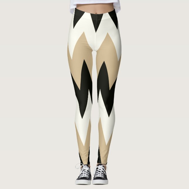 Schwarzweiss-Zickzack Leggings (Vorderseite)