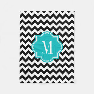 Schwarzweiss-Zickzack mit aquamarinem Monogramm Fleecedecke