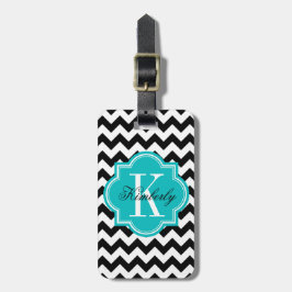 Schwarzweiss-Zickzack mit aquamarinem Monogramm Gepäckanhänger