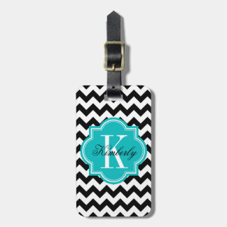 Schwarzweiss-Zickzack mit aquamarinem Monogramm Gepäckanhänger