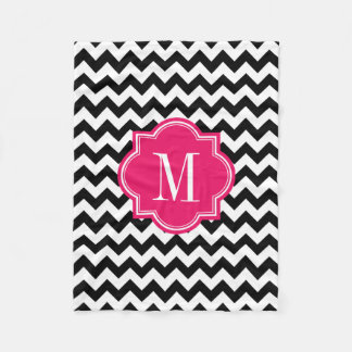 Schwarzweiss-Zickzack mit heißes Rosa-Monogramm Fleecedecke