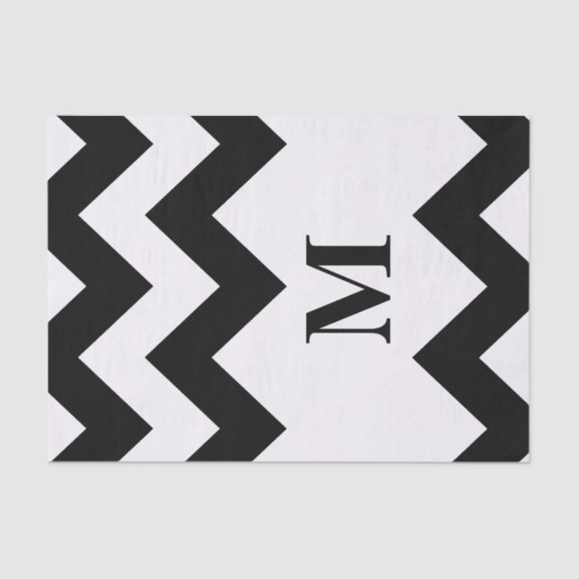 Schwarzweiß Zickzack mit Monogramm Seidenpapier (Vorderseite)