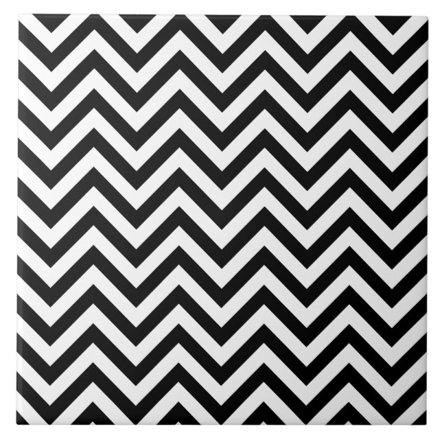 Schwarzweiss-Zickzack Stripes Zickzack Muster Fliese (Vorderseite)