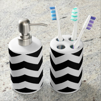 Schwarzweiss-Zickzack Tootbrush Halter Badset