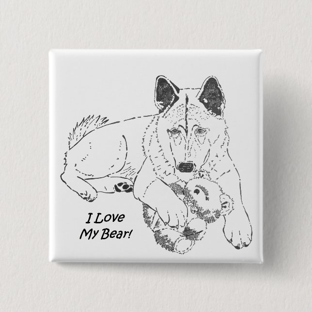 Schwarzweißbild eines sehr niedlichen Akita-Hundes Button (Vorderseite)