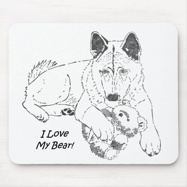 Schwarzweißbild eines sehr niedlichen Akita-Hundes Mousepad (Vorne)