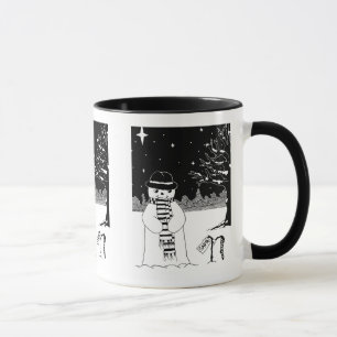 Schwarzweißbild niedlicher Schneemann Weihnachten Tasse