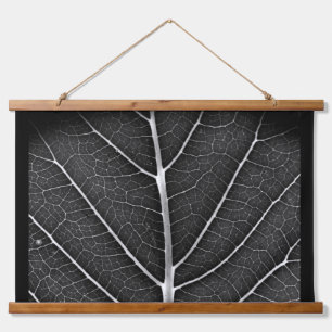Schwarzweißblatt nah wandteppich mit holzrahmen