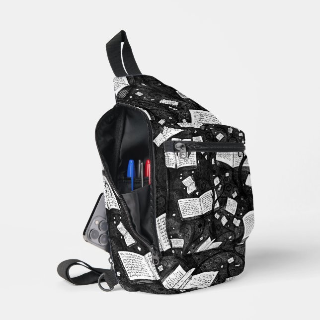 Schwarzweißbücher - Hintergrund Crossbody Bag (Offen)