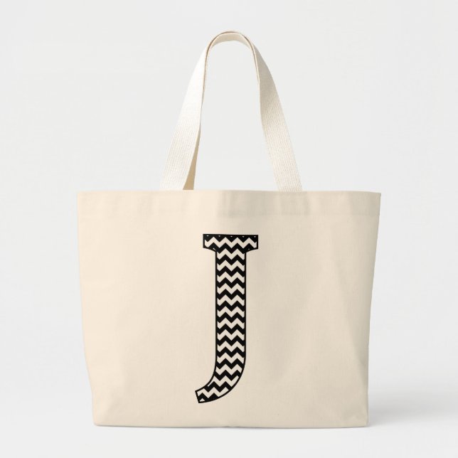Schwarzweißbuchstaben J Monogram Jumbo Stoffbeutel (Vorne)