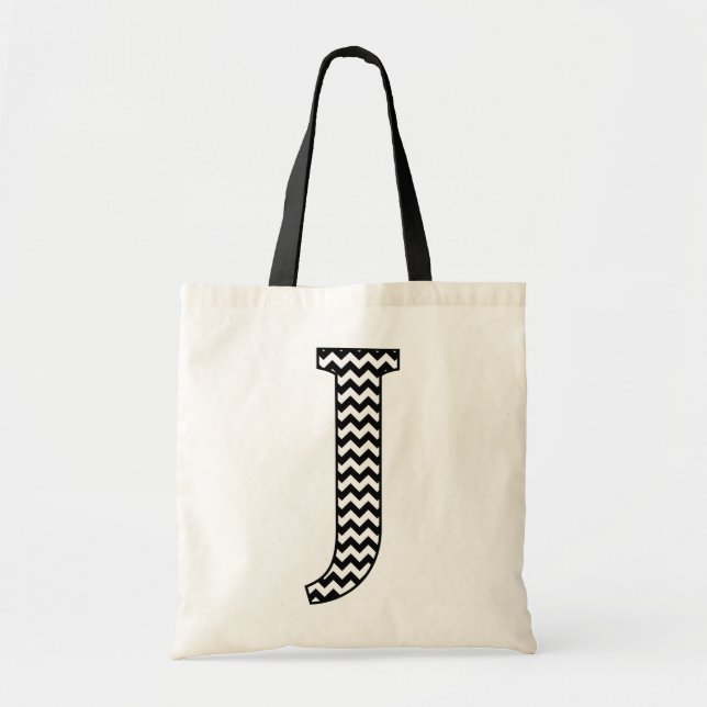 Schwarzweißbuchstaben J Monogram Tragetasche (Vorne)