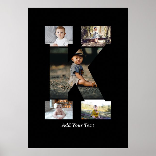 Schwarzweißbuchstaben K FotoCollage Poster (Vorne)