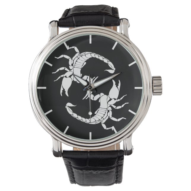 Schwarzweißbuchstaben S - Zwei Skorpione Armbanduhr (Vorderseite)