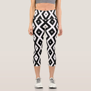 Schwarzweißdiamantmuster Capri Leggings