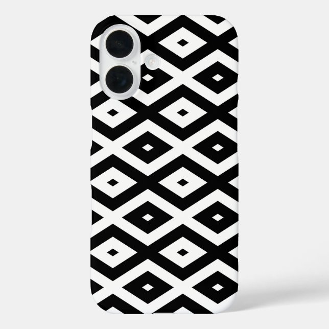 Schwarzweißdiamantmuster iPhone 16 Hülle (Rückseite)