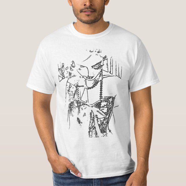 Schwarzweißdruck der Pose für Shirt in Schwarzweiß (Vorderseite)