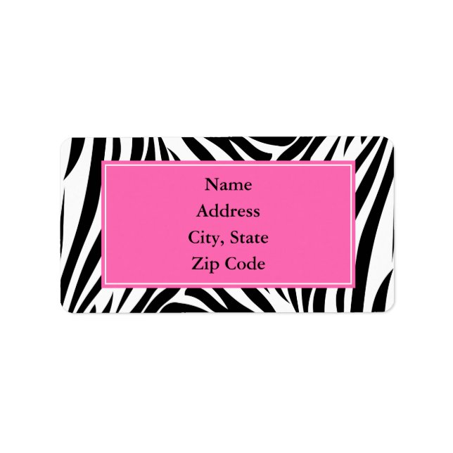 Schwarzweißdruck mit weißem Zebra mit Hot Rosa Adressaufkleber (Vorne)