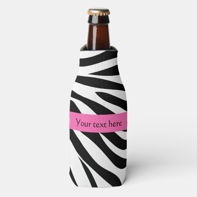Schwarzweißdruck mit weißem Zebra mit Hot Rosa Flaschenkühler (Flaschenvorderseite)