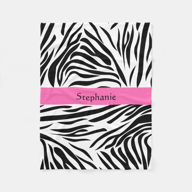 Schwarzweißdruck mit weißem Zebra mit Hot Rosa Fleecedecke (Vorderseite)