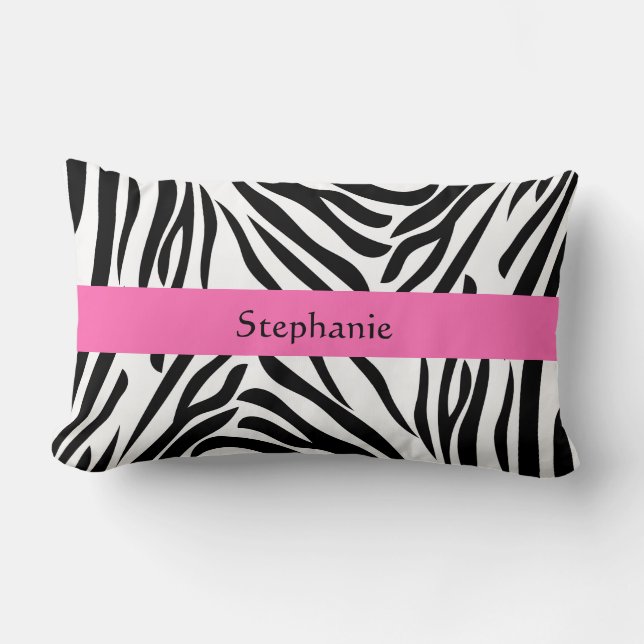 Schwarzweißdruck mit weißem Zebra mit Hot Rosa Lendenkissen (Vorderseite)