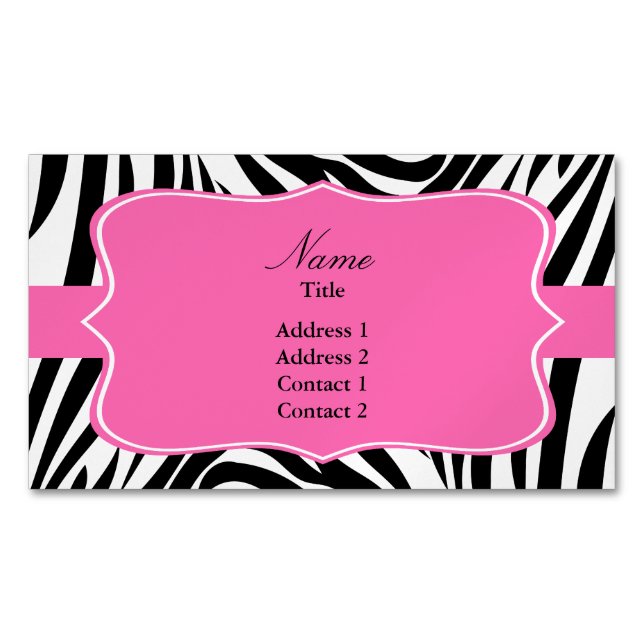 Schwarzweißdruck mit weißem Zebra mit Hot Rosa Magnetische Visitenkarte (Vorderseite)